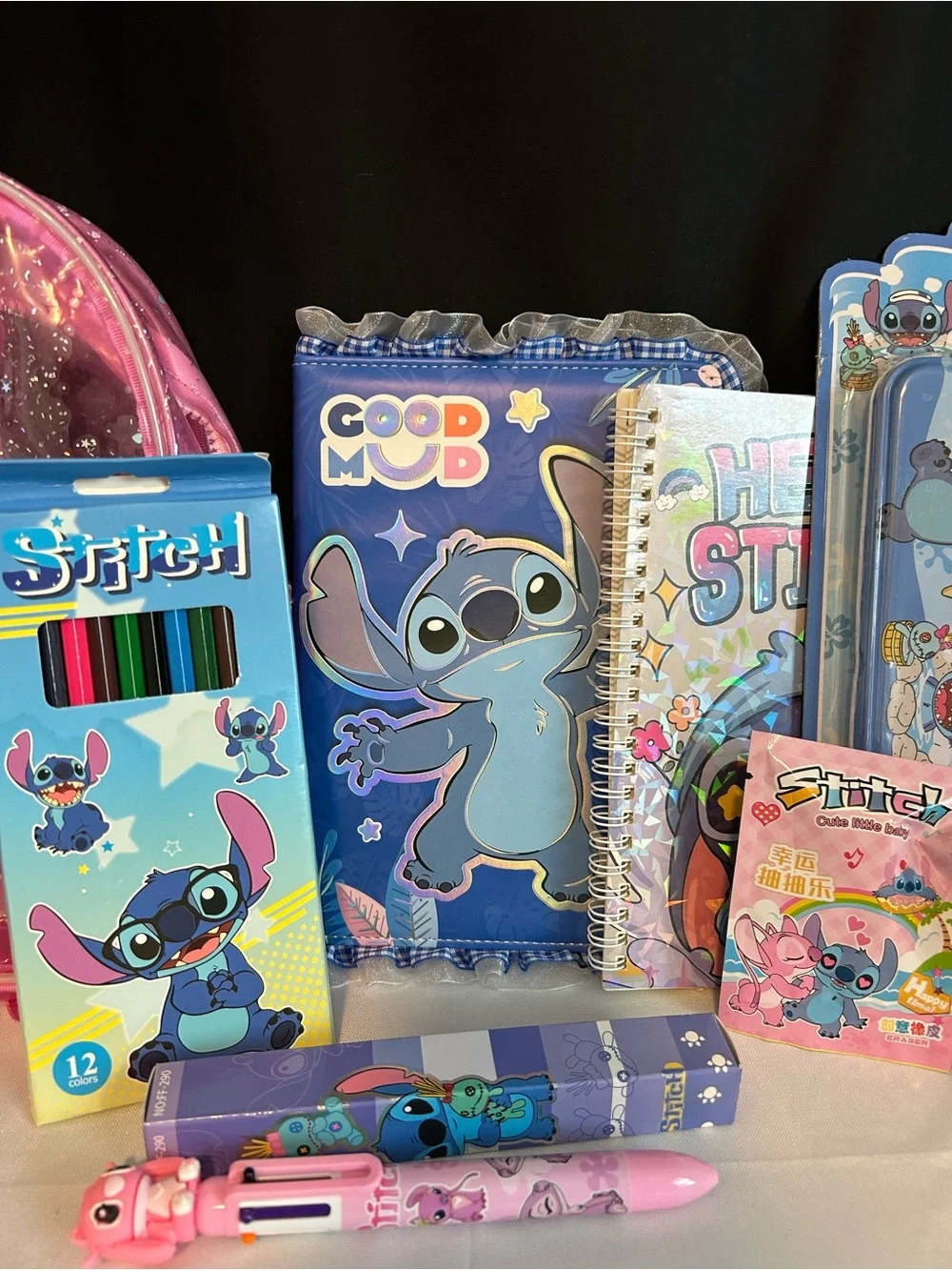 Stitch backpack and school supplies